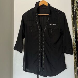 Karv Black hook up blouse shirt with chain detailing